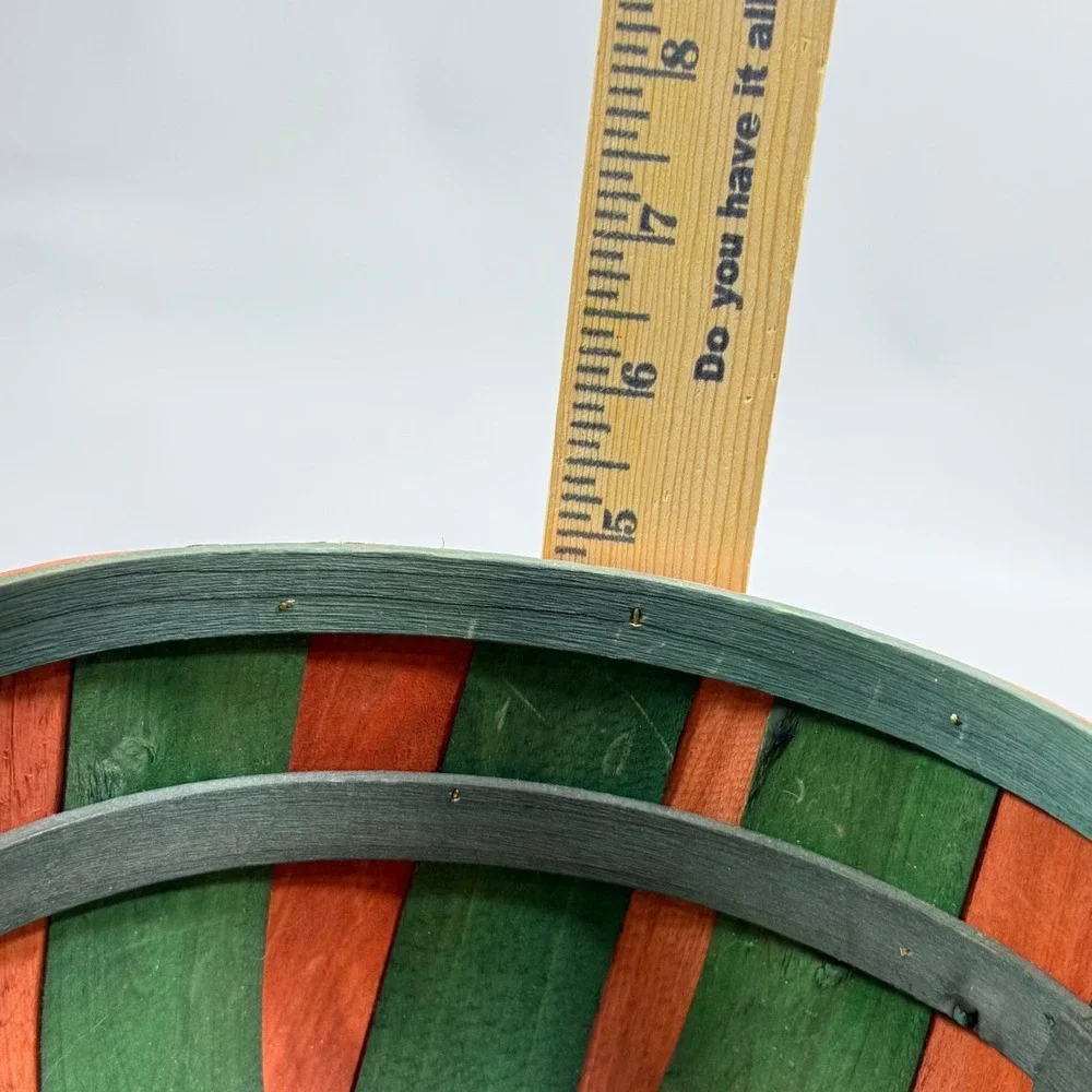 VTG Basket w/Handle Green & Wood‎ Metal Trim 8